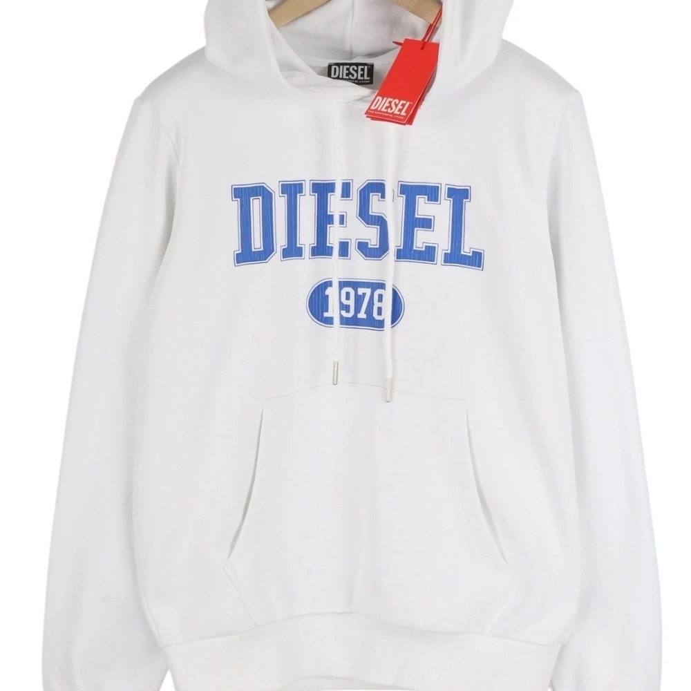 Diesel White Hoodie with Blue 1978 Logo New Nwt XL Cotton Kangaroo Pocket